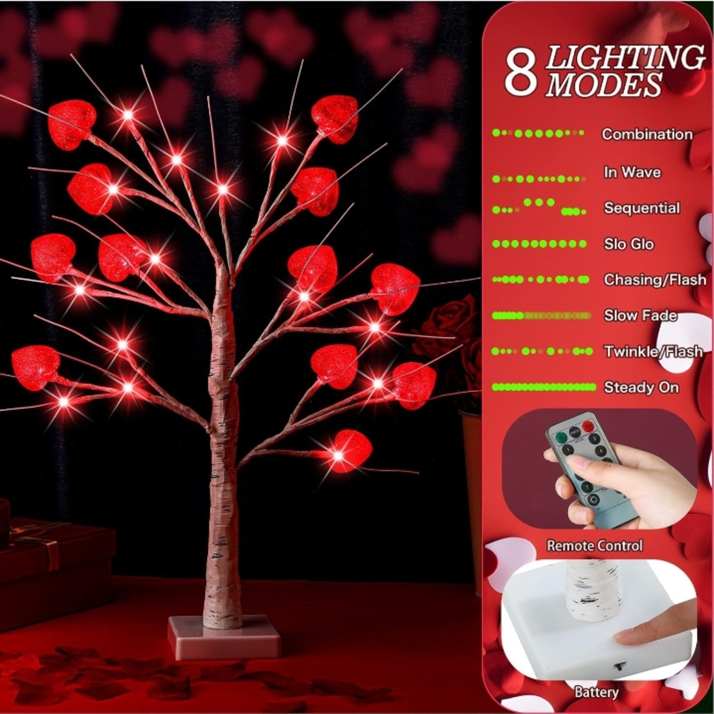Red Heart LED Light Tree with Remote